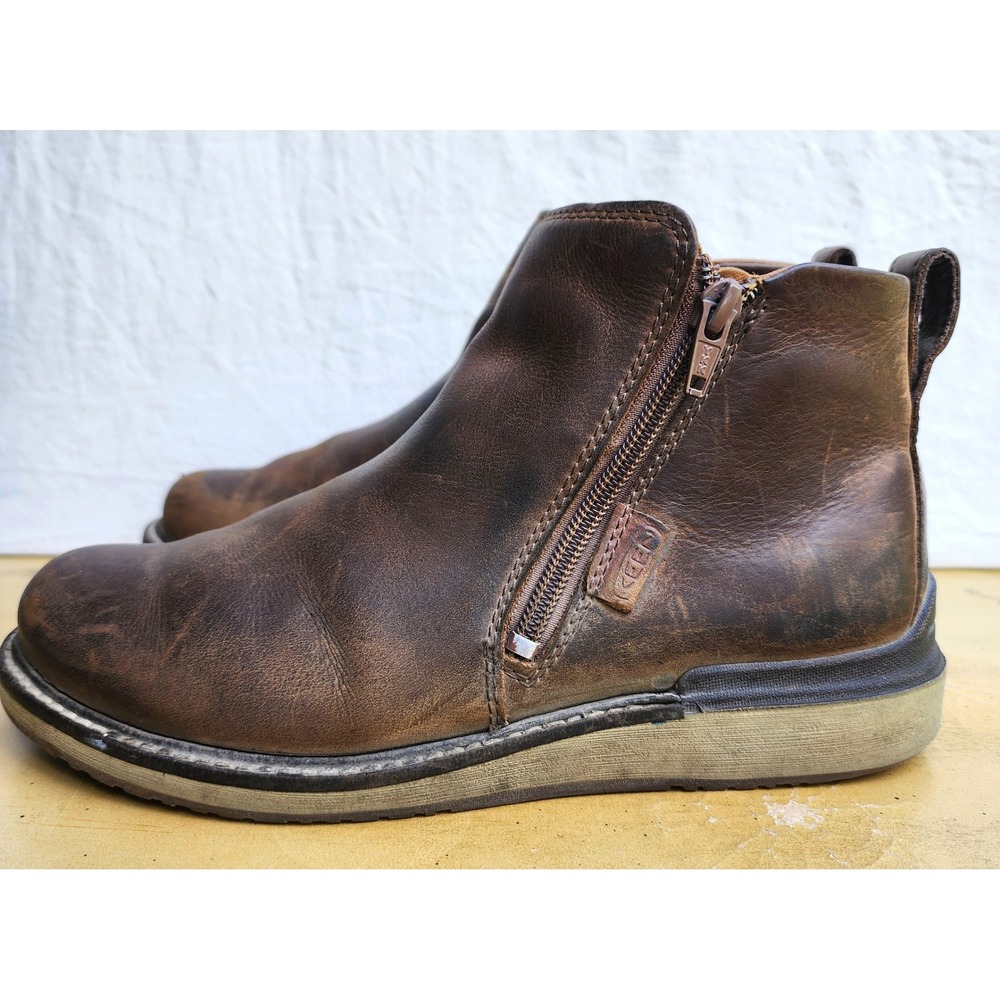 Keen Bailey US 8 Brown Cognac Leather Zip Ankle Boots Casual Minimalist Hiking - Picture 4 of 8